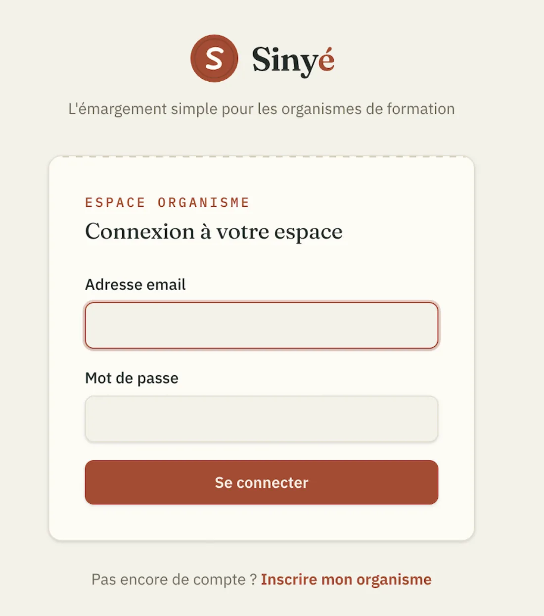 Espace de connexion Sinyé pour les organismes de formation